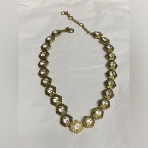 J. Crew Vintage, Gold Tone Rivoli Rhinestone Hexagon Necklace